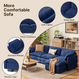 110" Sectional Sofa With Washable Cover, Comfy 3 Seater L-Shaped Corduroy Fabric Couch with Reversible Ottoman & Deep Seat for Apartment,Blue
