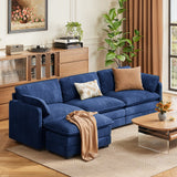 110" Sectional Sofa With Washable Cover, Comfy 3 Seater L-Shaped Corduroy Fabric Couch with Reversible Ottoman & Deep Seat for Apartment,Blue