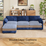110" Sectional Sofa With Washable Cover, Comfy 3 Seater L-Shaped Corduroy Fabric Couch with Reversible Ottoman & Deep Seat for Apartment,Blue