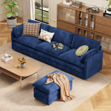 Asofer L Shaped Sofa Couch, Modular Comfy Chenille Deep Seat Sofa with Movable Ottoman for Living Room, Apartment, Blue