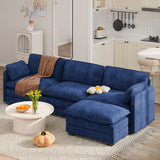110" Sectional Sofa With Washable Cover, Comfy 3 Seater L-Shaped Corduroy Fabric Couch with Reversible Ottoman & Deep Seat for Apartment,Blue