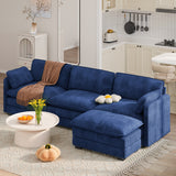 Asofer Sectional Couches for Living Room, L-Shaped Sofa Couch with Comfy Chenille, 3 Seat Sofa Set with Chaise for Apartment (Fabric, Blue)