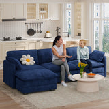 Asofer L Shaped Sofa Couch, Modular Comfy Chenille Deep Seat Sofa with Movable Ottoman for Living Room, Apartment, Blue