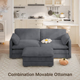 74.8" Sectional Sofa With Washable Cover, Comfy 2 Seater L-Shaped Corduroy Fabric Couch with Reversible Ottoman & Deep Seat for Apartment,Dark Gray