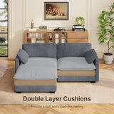 74.8" Sectional Sofa With Washable Cover, Comfy 2 Seater L-Shaped Corduroy Fabric Couch with Reversible Ottoman & Deep Seat for Apartment,Dark Gray