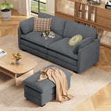 74.8" Sectional Sofa With Washable Cover, Comfy 2 Seater L-Shaped Corduroy Fabric Couch with Reversible Ottoman & Deep Seat for Apartment,Dark Gray