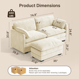 Asofer Modern Corduroy Cloud Couch, Oversized Deep Seat Sofa with Pillow, Upholstered Couches for Living Room Bedroom,Beige