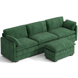 110" Convertible Sectional Couches Sofa, 3 Seat L Shaped Couch with Combination Movable Ottoman abd Double Layer Cushions, Corduroy Fabric Small Couches for Living Room, Apartment and Small Space - Green