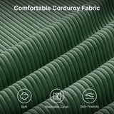 110" Convertible Sectional Couches Sofa, 3 Seat L Shaped Couch with Combination Movable Ottoman abd Double Layer Cushions, Corduroy Fabric Small Couches for Living Room, Apartment and Small Space - Green