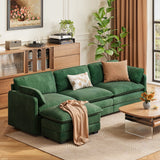 110" Convertible Sectional Couches Sofa, 3 Seat L Shaped Couch with Combination Movable Ottoman abd Double Layer Cushions, Corduroy Fabric Small Couches for Living Room, Apartment and Small Space - Green