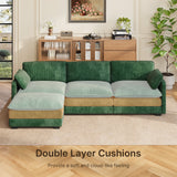 110" Convertible Sectional Couches Sofa, 3 Seat L Shaped Couch with Combination Movable Ottoman abd Double Layer Cushions, Corduroy Fabric Small Couches for Living Room, Apartment and Small Space - Green