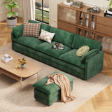 110" Convertible Sectional Couches Sofa, 3 Seat L Shaped Couch with Combination Movable Ottoman abd Double Layer Cushions, Corduroy Fabric Small Couches for Living Room, Apartment and Small Space - Green