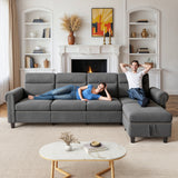 Asofer L Shaped Sectional Sofa with Storage Ottomans,Soft Suede Fabric,Soft Sponge & Memory Foam,Cloud-Like Sofa for Living Room
