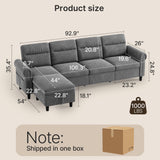 Aiho 93” L-Shape Modern Sofa, Cloud Couch with Deep Seat, Modern Modular L-Shape Sofa Couch with Chaise, Upholstered Couches for Living Room Bedroom - Gray