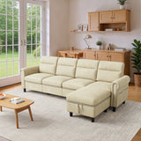 Asofer 106" L Shaped Sectional Sofa Couch, 4 Seat Suede Fabric Modular Sofa with Storage Ottoman for Living Room, Apartment and Office, Beige