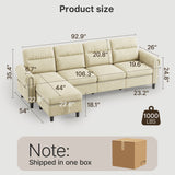 93” L-Shape Modern Sofa, Cloud Couch with Deep Seat, Modern Modular L-Shape Sofa Couch with Chaise, Upholstered Couches for Living Room Bedroom - Beige