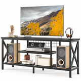 Mid-Century Wooden TV Stand for TVs up to 65" with Open Storage Shelves and Metal Frame - Black