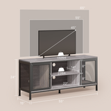 Asofer Mid-Century Wooden TV Stand for TVs up to 65" with 2 Open Storage Shelves & 2 Doors, Gray