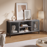 Asofer Mid-Century Wooden TV Stand for TVs up to 65" with 2 Open Storage Shelves & 2 Doors, Gray