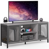 Asofer Mid-Century Wooden TV Stand for TVs up to 65" with 2 Open Storage Shelves & 2 Doors, Gray