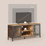 Asofer Mid-Century Wooden TV Stand for TVs up to 65" with 2 Open Storage Shelves & 2 Doors, Retro