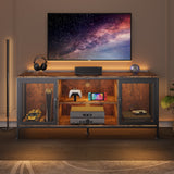 Asofer Mid-Century Wooden TV Stand for TVs up to 65" with 2 Open Storage Shelves & 2 Doors, Retro