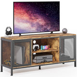 Asofer Mid-Century Wooden TV Stand for TVs up to 65" with 2 Open Storage Shelves & 2 Doors, Retro