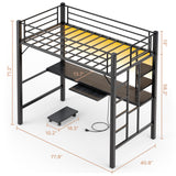 Asofer Metal Loft Bed Twin Size, Bunk Bed with Desk, Charging Station, LED Lights and CPU Station, 13" H Safety Guardrail, Black