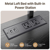 Asofer Twin Metal Loft Bed Frame w/Desk & CPU Station, Charging & RGB Lights, Safety Rails - Black