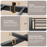 Asofer Twin Metal Loft Bed Frame w/Desk & CPU Station, Charging & RGB Lights, Safety Rails - Black