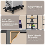 Asofer Twin Metal Loft Bed Frame w/Desk & CPU Station, Charging & RGB Lights, Safety Rails - Black