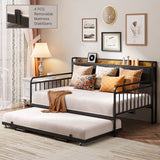 Asofer Full Upholstered Daybed with Trundle, Convertible Sofa Bed, Charging Station, Lockable Wheels & Storage Headboard, Gray