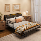 Asofer Full Daybed, Trundle & Metal Frame with Upholstered Storage Headboard & Charging Station, Gray