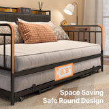 Asofer Full Daybed, Trundle & Metal Frame with Upholstered Storage Headboard & Charging Station, Gray