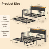 Asofer Full Daybed, Trundle & Metal Frame with Upholstered Storage Headboard & Charging Station, Gray