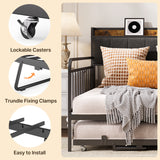 Asofer Full Daybed, Trundle & Metal Frame with Upholstered Storage Headboard & Charging Station, Gray