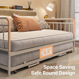 Asofer Full Daybed, Trundle & Metal Frame with Upholstered Storage Headboard & Charging Station, White