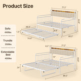 Asofer Full Daybed, Trundle & Metal Frame with Upholstered Storage Headboard & Charging Station, White