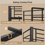 Asofer Twin Loft Bed Frame w/L-Shaped Desk, RGB Lights & Charging, Safety Rails & Shelves - Black+Retro