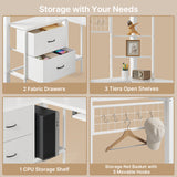 Asofer Twin Loft Bed Frame w/L-Shaped Desk, RGB Lights & Charging, Safety Rails & Shelves - White