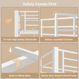 Asofer Twin Loft Bed Frame w/L-Shaped Desk, RGB Lights & Charging, Safety Rails & Shelves - White