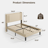 Asofer Full Bed Frame with Charging Station and LED Lights,Upholstered Wingback Platform Bed with Wooden Slats,Beige