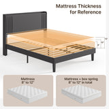 Asofer Queen Bed Frame with Charging Station and LED Lights,Upholstered Wingback Platform Bed with Wooden Slats,Dark Gray
