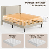 Asofer Queen Bed Frame w/Upholstered Wingback, Wood Slats, Charging Station & LED Lights, Beige