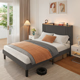 Asofer Queen Bedroom Furniture Set, Bed Frame with Charging Station, 2 Nightstands, 6 Drawer Dressers & 8 Drawer Dressers