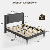 Asofer Queen Bed Frame with Charging Station and LED Lights,Upholstered Wingback Platform Bed with Wooden Slats,Dark Gray