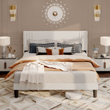 Asofer Queen Bed Frame with Wingback Headboard, Upholstered Platform Bed, Wooden Slats, Noise-Free