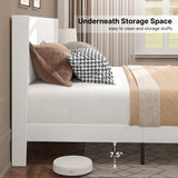 Asofer Queen Bed Frame, Upholstered Platform w/Wingback Headboard & Wood Slats - Quiet, White