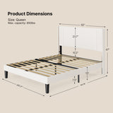 Asofer Queen Bed Frame, Upholstered Platform w/Wingback Headboard & Wood Slats - Quiet, White