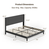 Asofer King Bed Frame with Upholstered Wingback Headboard, Modern Geometric Design, Dark Gray